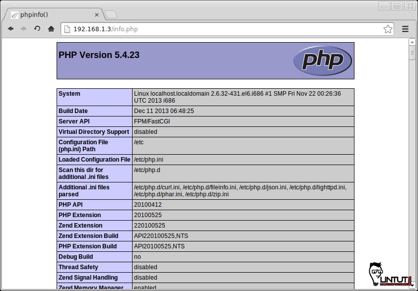 Lighttpd php info file