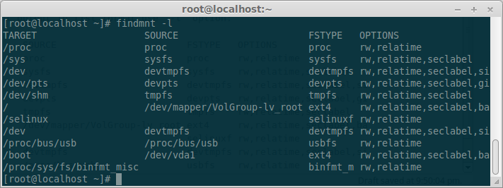 findmnt command list output
