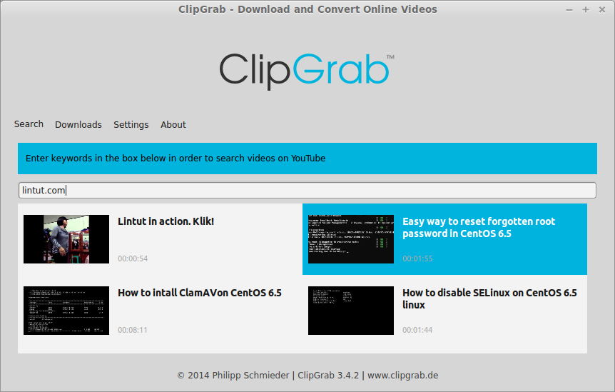 ClipGrab search screen