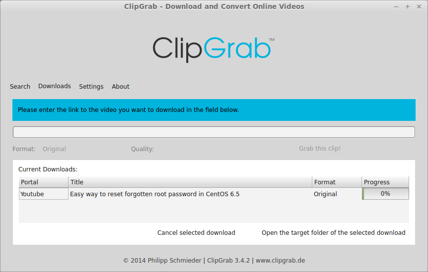 ClipGrab download screen
