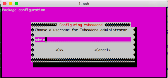 Set Tvheadend admin username and password