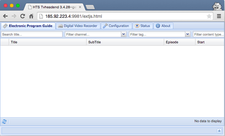 Tvheadend control panel