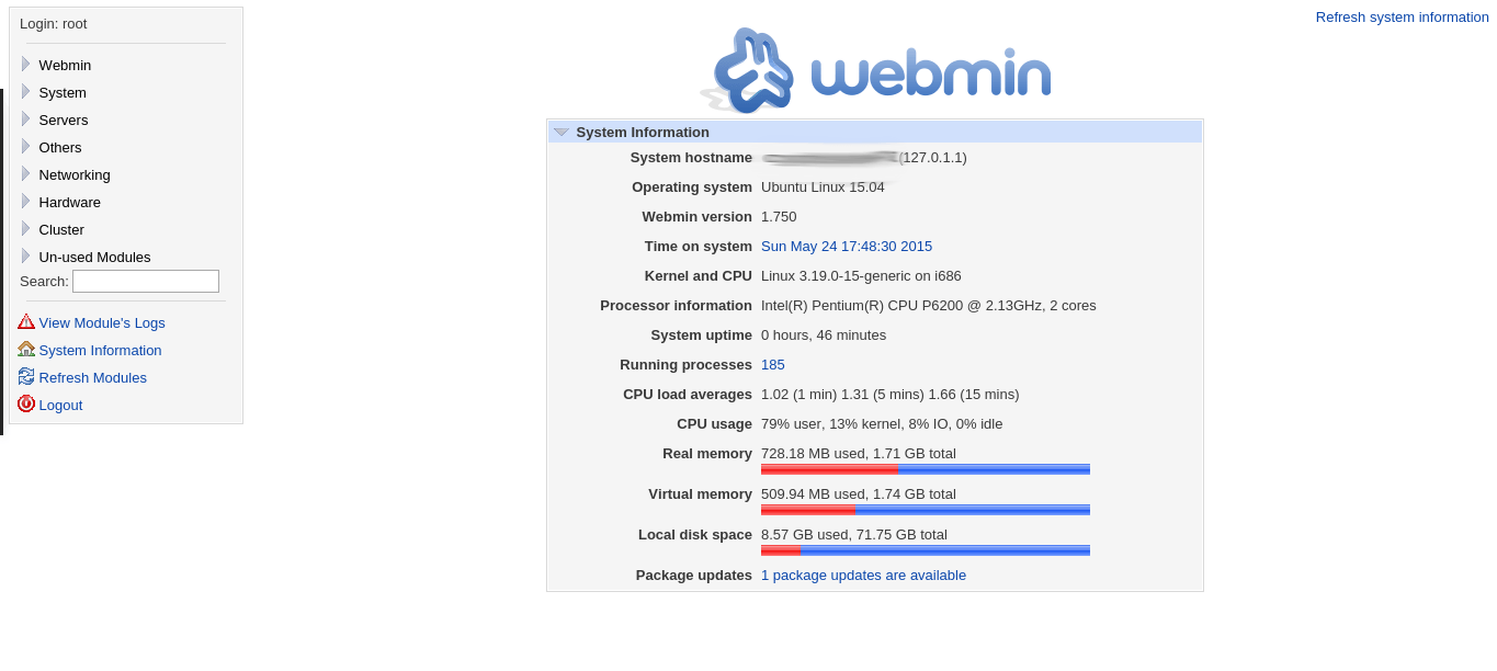 Webmin panel