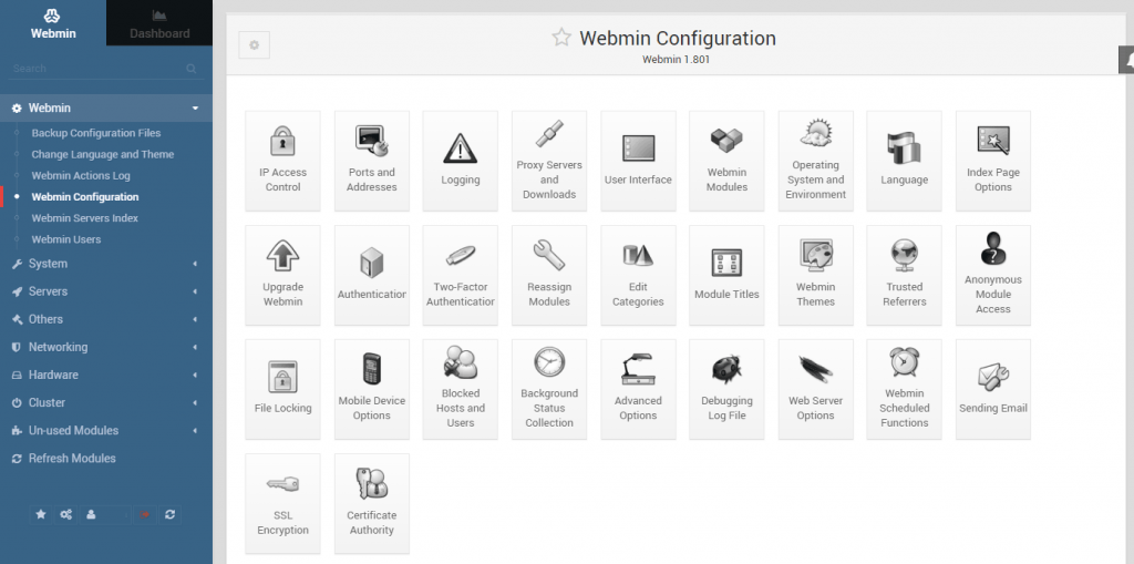 Webmin control panel