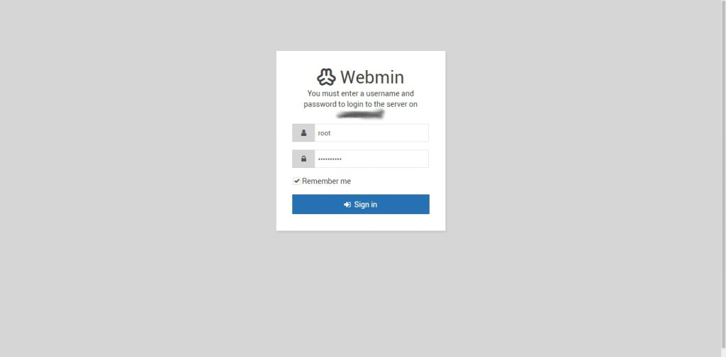 webmin login screen
