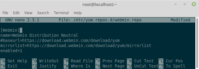 Add Webmin repository on CentOS 7