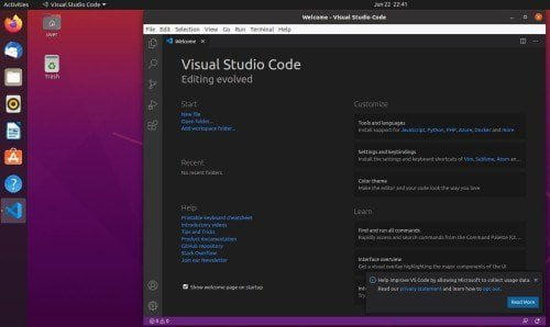 open visual studio code from terminal ubuntu vagrant