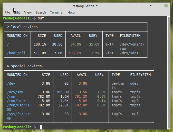 Duf - Linux Disk Usage